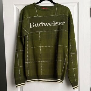 Budweiser Green Checkered Men's Crewneck Sweater